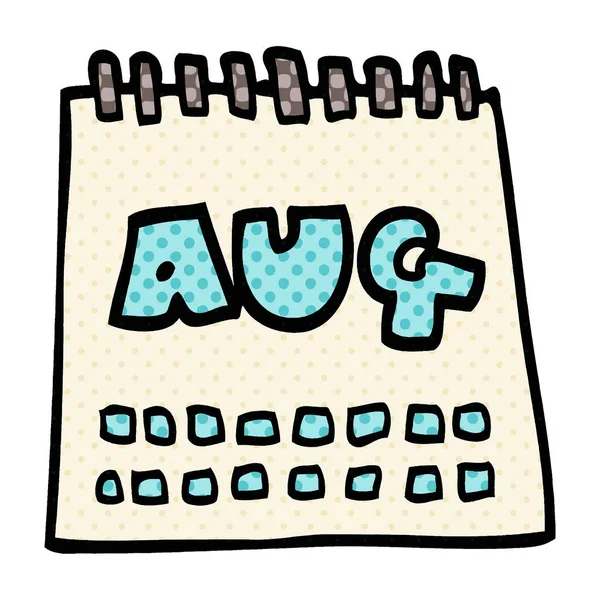 Dibujos Animados Doodle Calendario Mostrando Mes Agosto — Archivo Imágenes Vectoriales