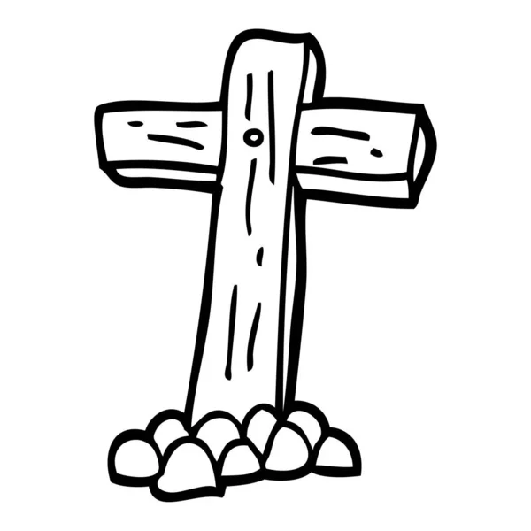 Schwarz Weißes Cartoon Holzkreuz — Stockvektor