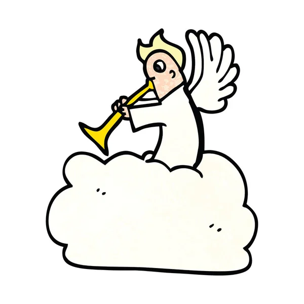 Cartoon Doodle Engel Auf Wolke Mit Trompete — Stockvektor