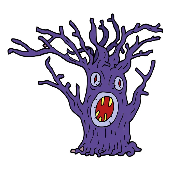 Zeichentrick Doodle Gespenstischer Baum — Stockvektor