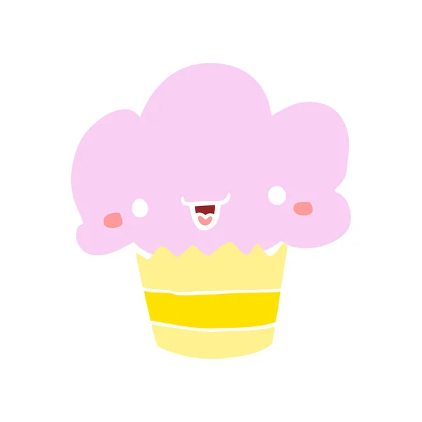 Flache Farbe Stil Cartoon Cupcake Mit Gesicht — Stockvektor