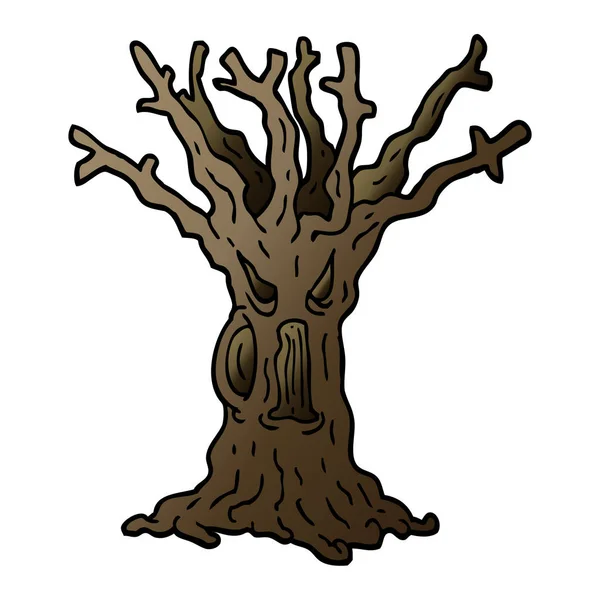 Vector Gradiente Ilustración Dibujos Animados Árbol Espeluznante — Vector de stock