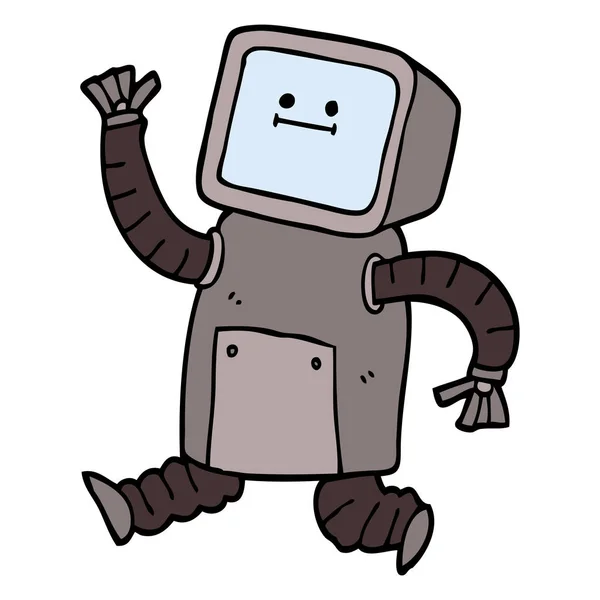 Mano Dibujado Doodle Estilo Dibujos Animados Robot Corriendo — Vector de stock