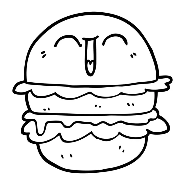 Hamburger Cartone Animato Bianco Nero — Vettoriale Stock