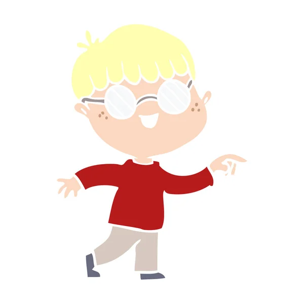 めがねフラット カラー スタイルの漫画少年 — ストックベクタ