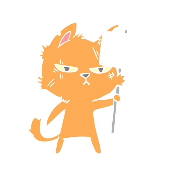 Tuff Platt Färg Stil Tecknad Katt Med Protest Tecken — Stock vektor