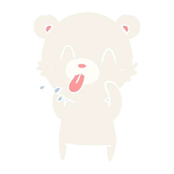Unhöfliche Flache Farbe Stil Karikatur Eisbär Herausstehende Zunge — Stockvektor