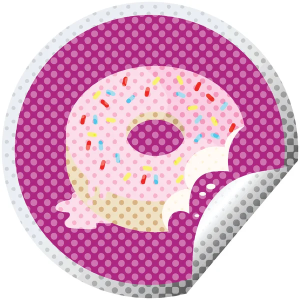 Gebissene Gefrostete Donut Grafik Vektor Illustration Rundaufkleber — Stockvektor