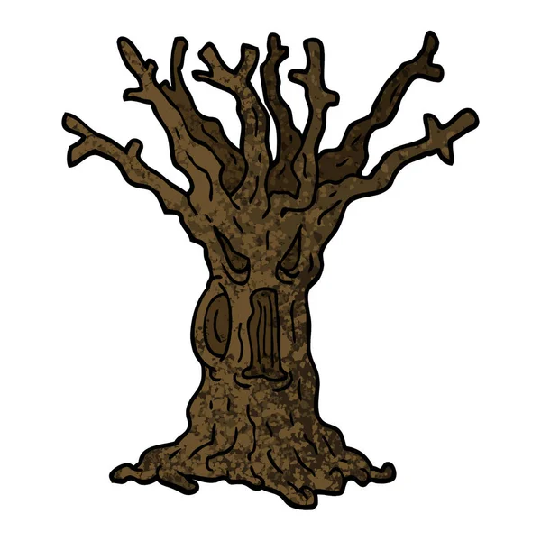 Grunge Textured Illustration Cartoon Spooky Tree — стоковый вектор