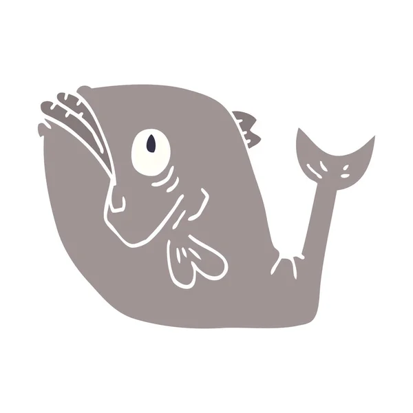 Divertente Cartone Animato Doodle Pesce — Vettoriale Stock