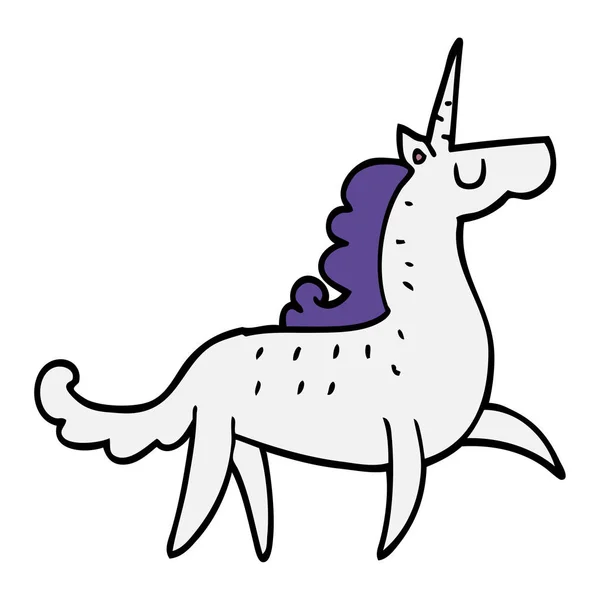 Cartoon Doodle Unicorn Vit Bakgrund — Stock vektor