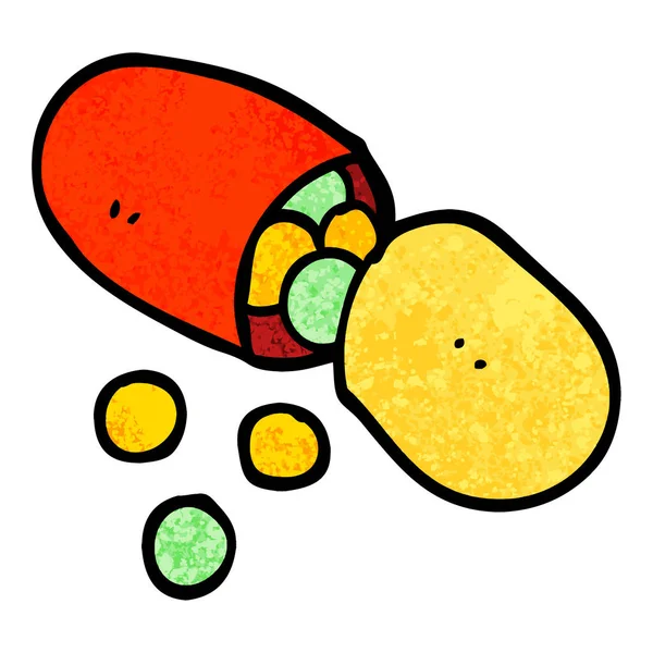 Grunge Illustration Texturée Capsule Dessin Animé Pilule — Image vectorielle