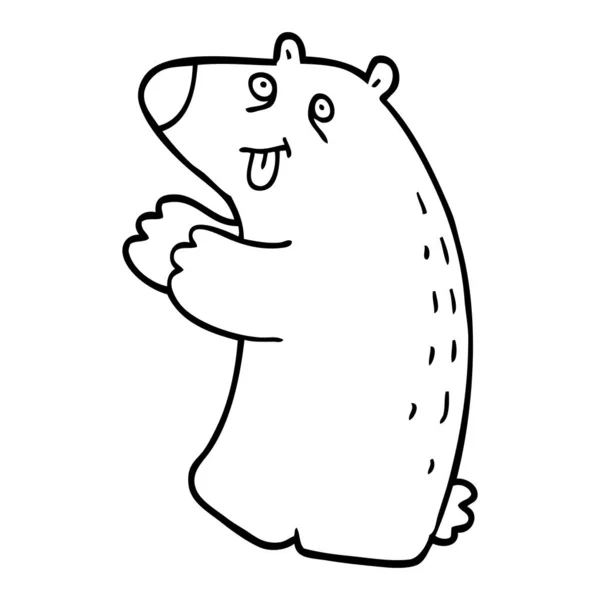 Рисование Линии Мультяшный Счастливый Медведь — стоковый вектор