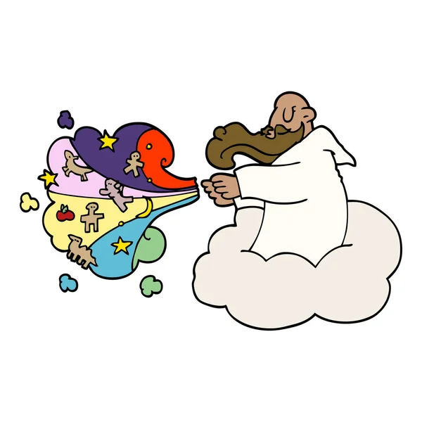 Cartoon Doodle God Creating Universe — Stock Vector