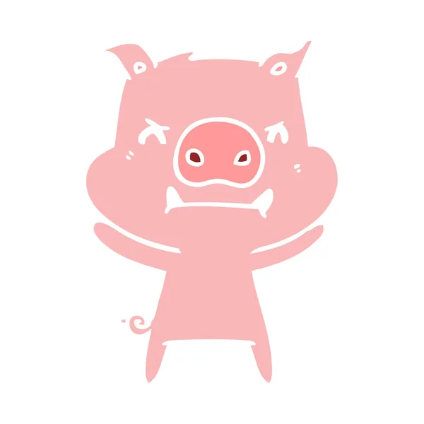 怒っている単色スタイル漫画豚 — ストックベクタ
