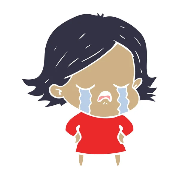 Επίπεδη Χρώμα Στυλ Καρτούν Κορίτσι Κλαίει — Διανυσματικό Αρχείο