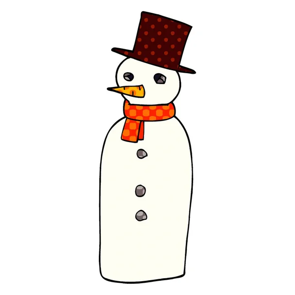 Dibujos Animados Doodle Muñeco Nieve Vector Ilustración — Vector de stock