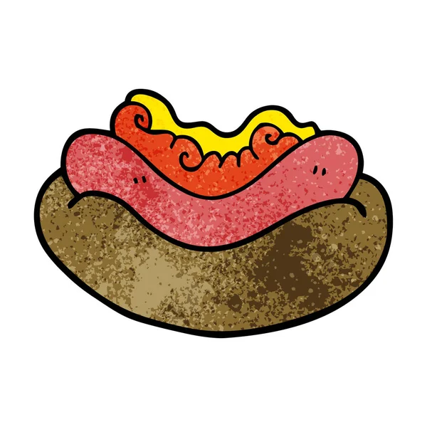 Dessin Animé Doodle Hotdog Dans Chignon — Image vectorielle
