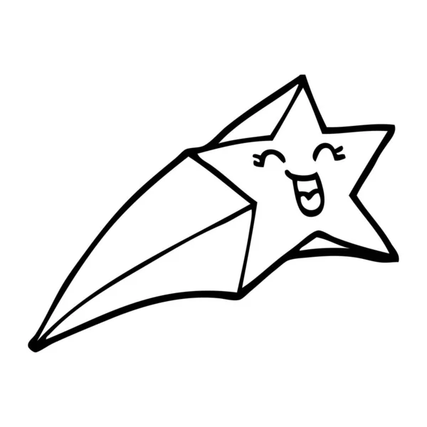 Línea Dibujo Dibujos Animados Estrella Fugaz — Vector de stock