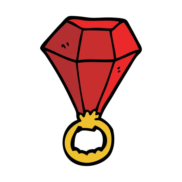 Fumetto Doodle Anello Rosso Rubino — Vettoriale Stock