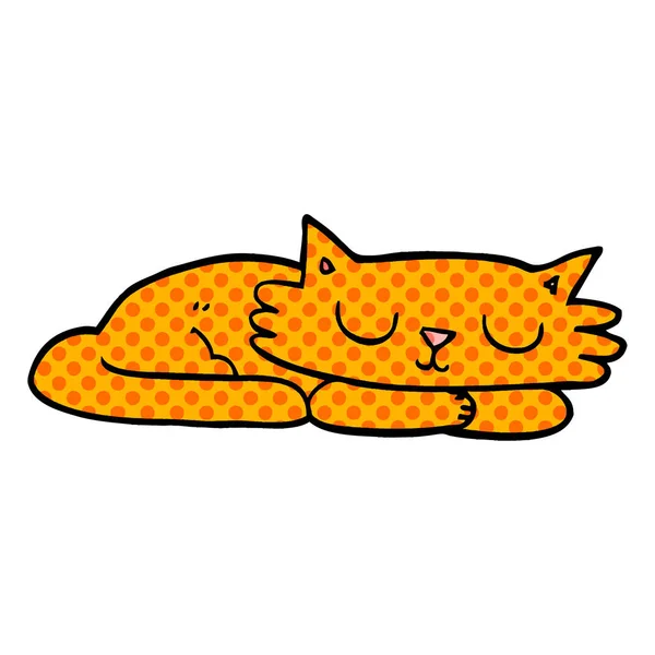 Fumetto Doodle Gatto Addormentato — Vettoriale Stock