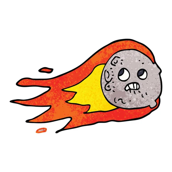 Cartoon Doodle Asteroide Fiammeggiante — Vettoriale Stock