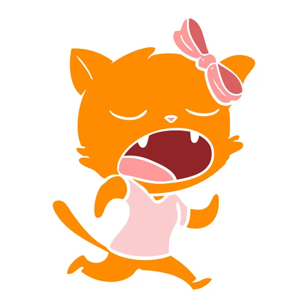 Flache Farbe Stil Cartoon Gähnende Katze — Stockvektor
