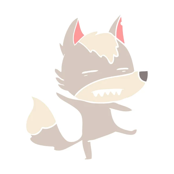 Плоский Цветовой Стиль Мультяшный Волк Зубами — стоковый вектор