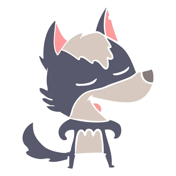 Flache Farbe Stil Cartoon Wolf Lachen — Stockvektor