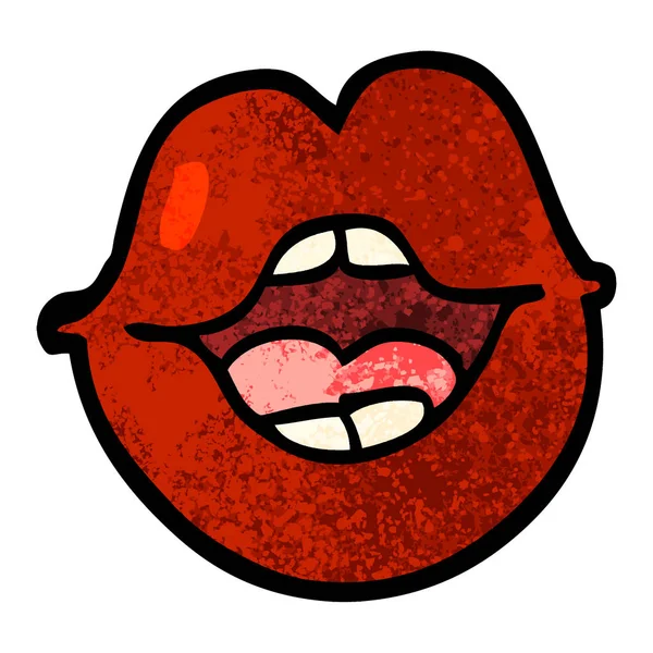 Grunge Textured Illustration Cartoon Red Lips — Stock Vector