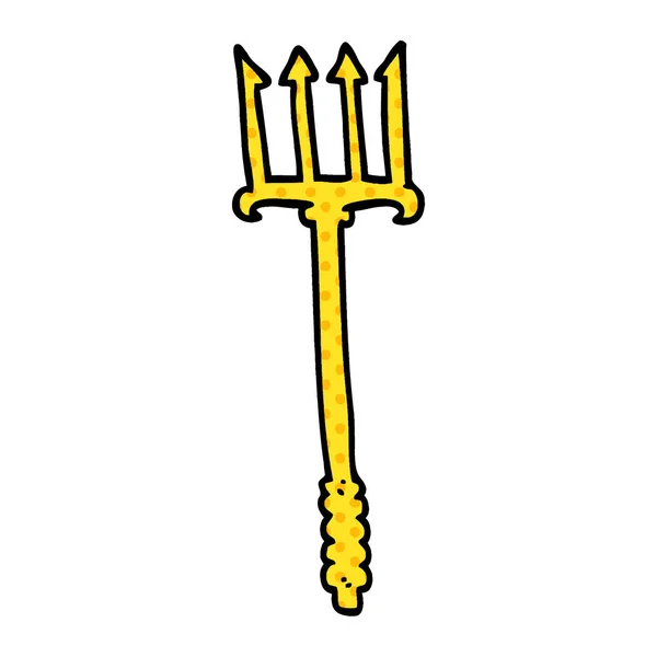 Cartoon Doodle Gouden Trident — Stockvector