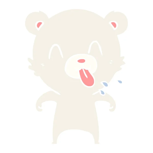 Rude Flat Color Style Cartoon Polar Bear Sticking Out Tongue — Stock Vector