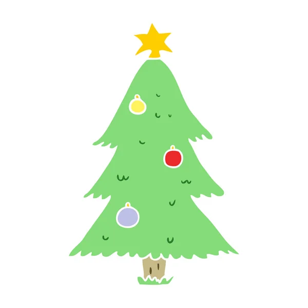 Flat Color Style Cartoon Christmas Tree — Stock Vector