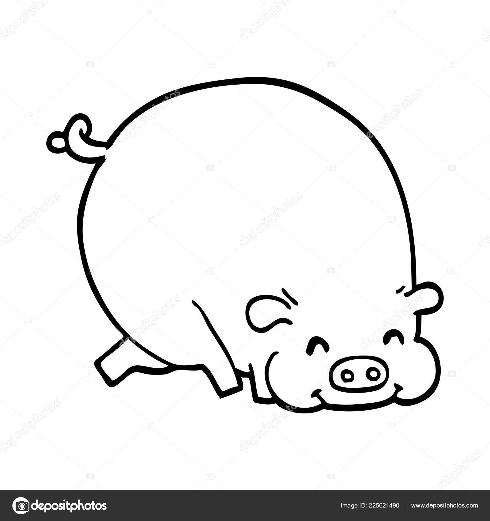 Line Drawing Cartoon Fat Pig — Stock Vector © lineartestpilot 225621490