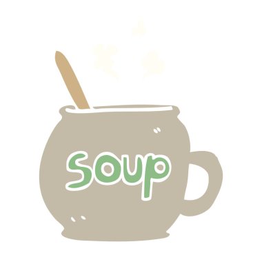 düz renk illüstrasyon karikatür fincan çorba