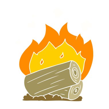 düz renk tarzı çizgi film kamp ateşi