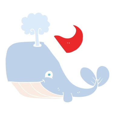 Noel şapka balina düz renkli çizimi