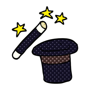 çizgi film doodle büyücüler şapka ve değnek