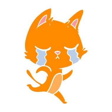 düz renk stil karikatür kedi ağlıyor