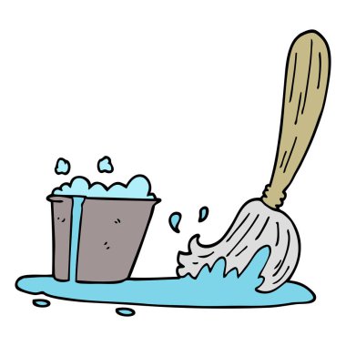 çizgi film doodle kova ve paspas