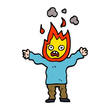 çizgi film doodle adam kafasına ateş ile