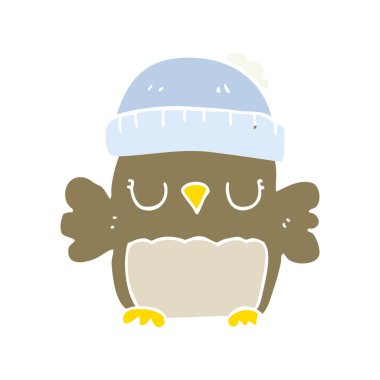 sevimli düz renk tarzı çizgi film baykuş şapkalı