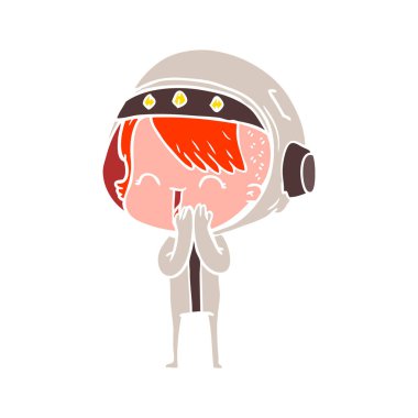 kıkırdayarak düz renk tarzı çizgi film alan kız