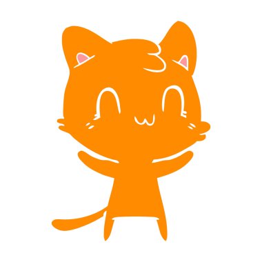 düz renk stil karikatür mutlu kedi