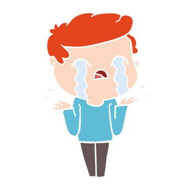 düz renk tarzı çizgi film adam ağlıyor