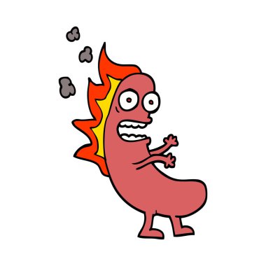 çizilmiş doodle tarzı çizgi film yanan hotdog el