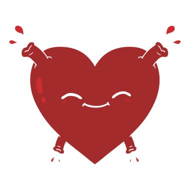 düz renk stil karikatür mutlu kalp, vektör çizim