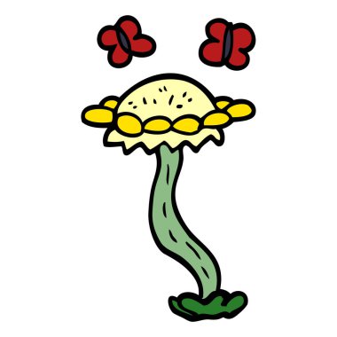 çizgi film doodle çiçek ve kelebek