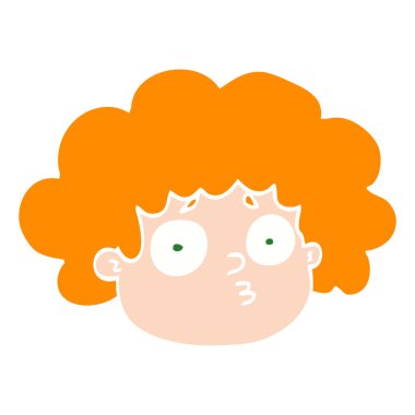 düz renk illüstrasyon karikatür kabarık saçlı çocuk