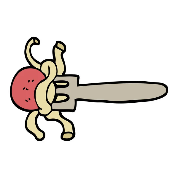 Ręcznie Rysowane Doodle Stylu Cartoon Meatball Widelec — Wektor stockowy